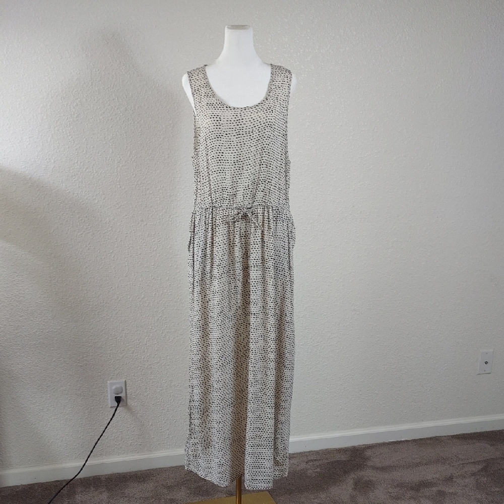 Lucky Brand Maxi Dress Black /White Dotted Sleeveless Xlg